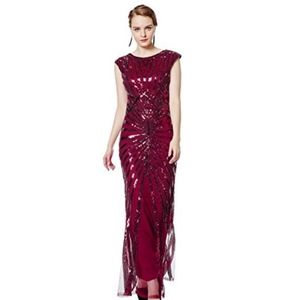 Metme 1920s style sequin wine red maxi dress